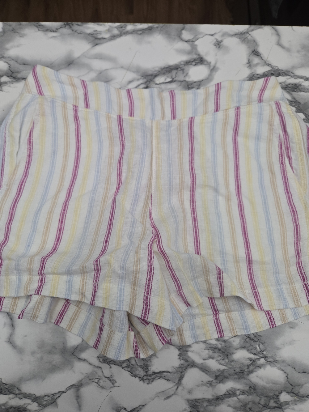 GAP Striped High-Waist Linen-Blend Shorts in White, Pink, Yellow, Blue, Tan